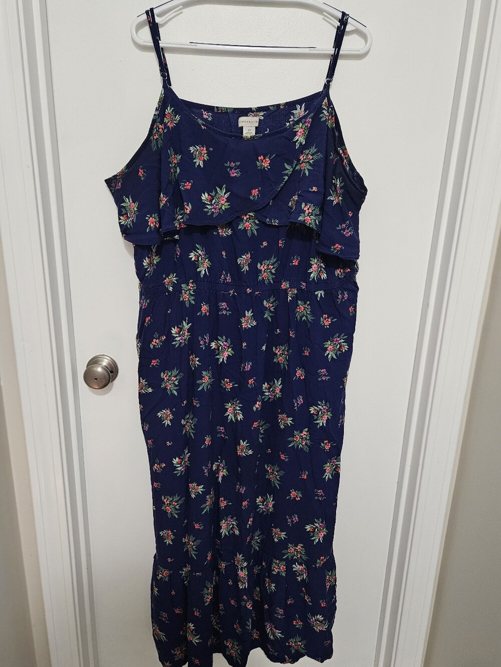 Peyton‎ & Parket Navy Floral Ruffle Mixi Sundress Siclze 3x Adjustable Straps